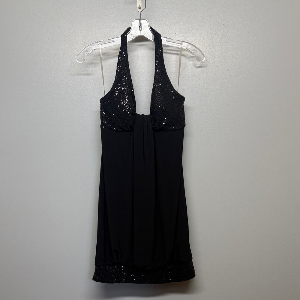 Vintage Y2K B. Smart Black Sequin Mini HalterDress